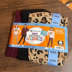 Member's Mark Girls' Favorite Leggings 3-Pack - Black, Burgundy, Leopard